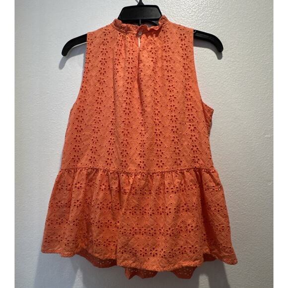 Ann Taylor LOFT Women’s Size Small Bright Orange Eyelet Top Sleeveless Cotton - Picture 3 of 5
